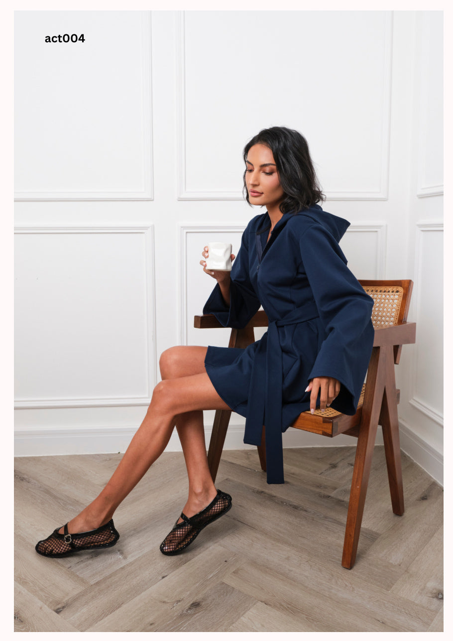 act003 - Navy Hooded Maxi Dress - Quiet Strength