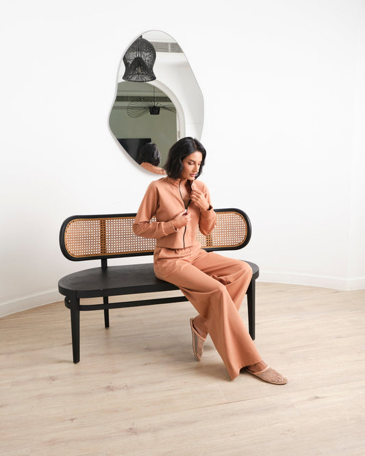Cropped Knit Track Top & Wide-Leg Pants Set