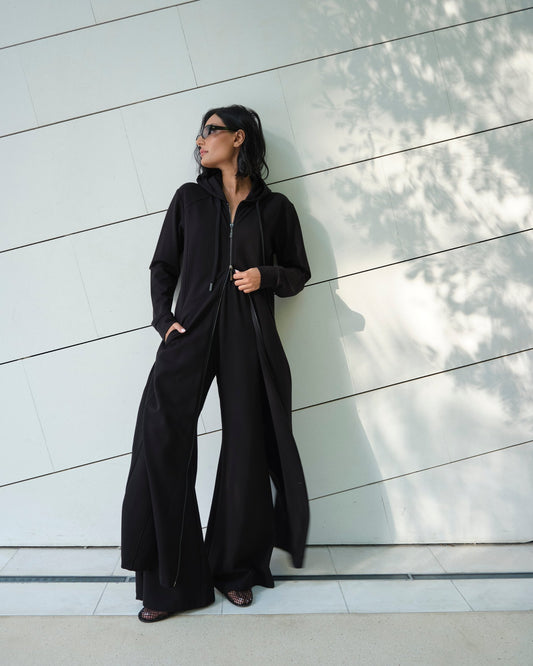 Long Hooded Coat – Black