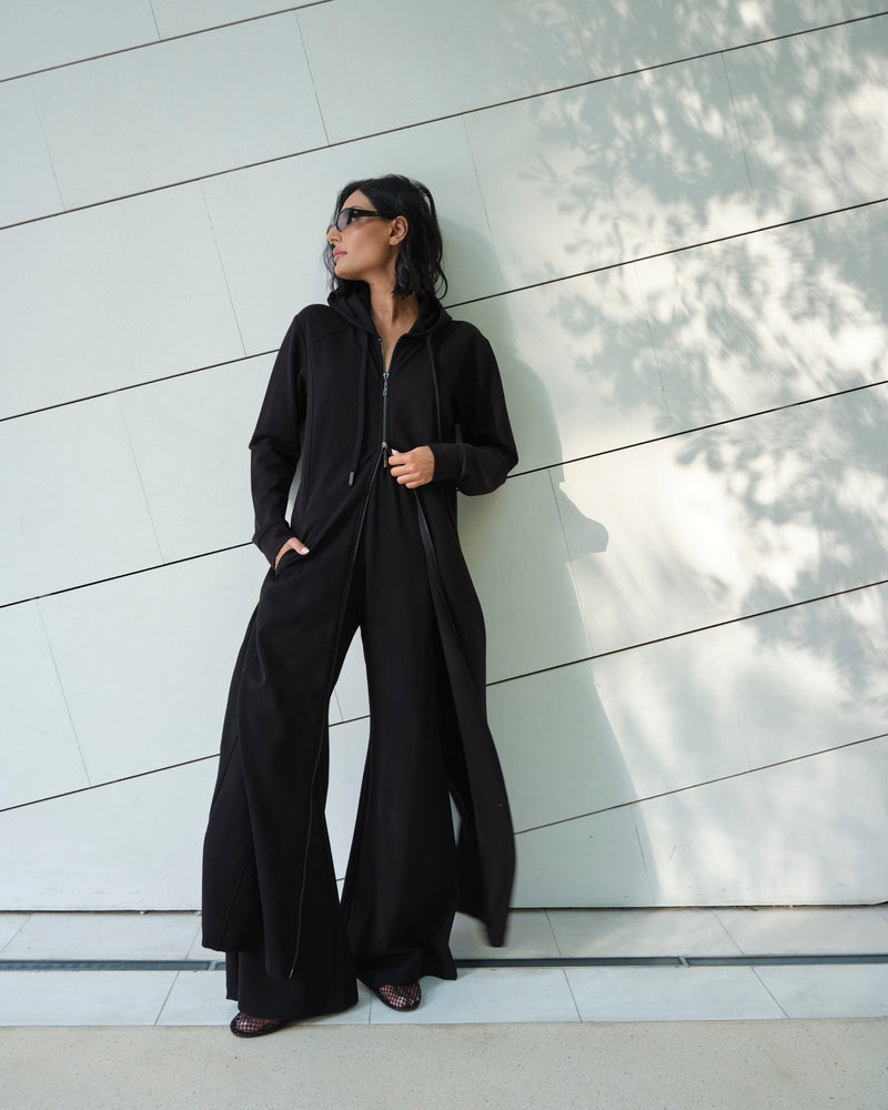Long Hooded Coat – Black