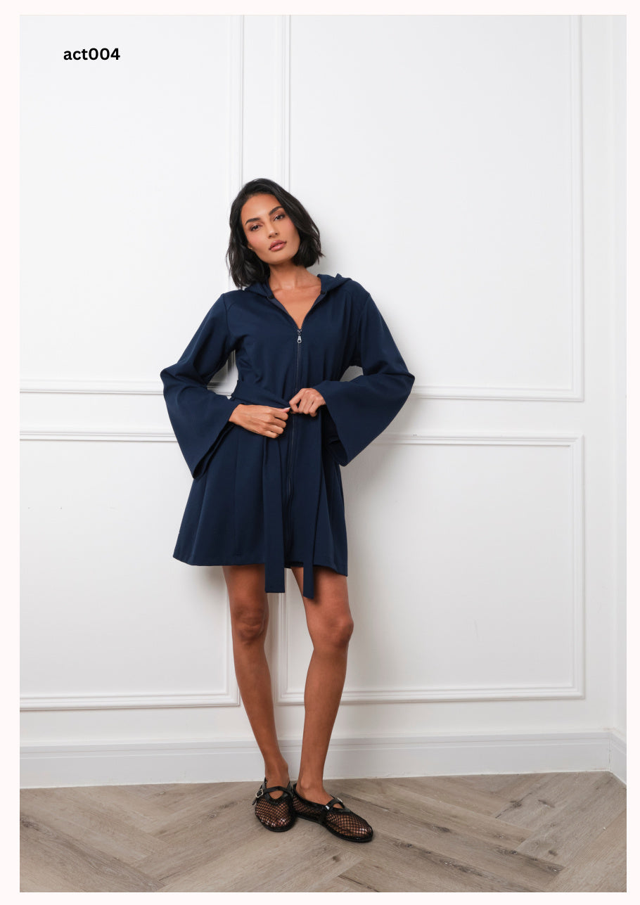 act003 - Navy Hooded Maxi Dress - Quiet Strength