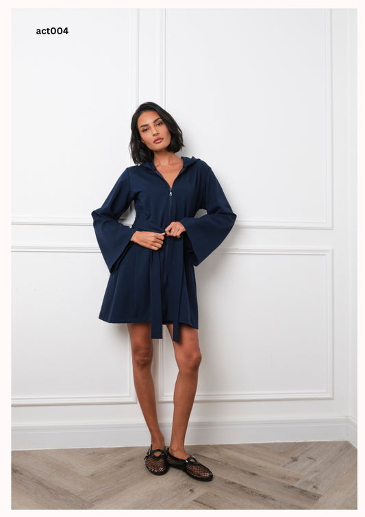 act003 - Navy Hooded Maxi Dress - Quiet Strength